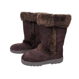Style & Co Witty Suede Winter Boots Brown Faux Fur Women Size 6 Slip On Snow